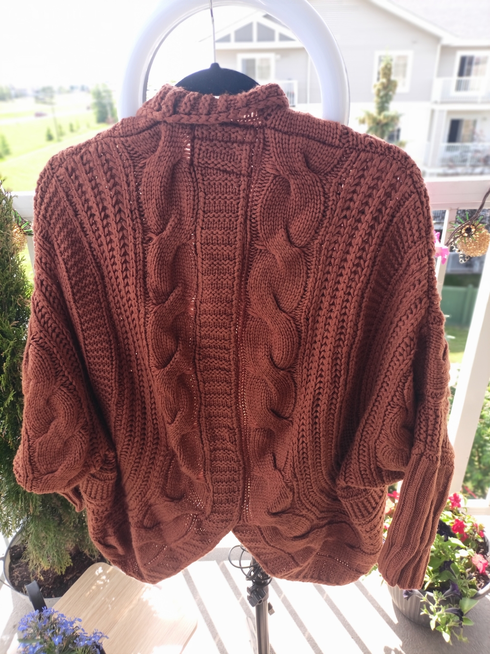 Pink Martini Women’s Brick Brown Cable Knit Open Cardigan Sweater - Picture 7 of 7